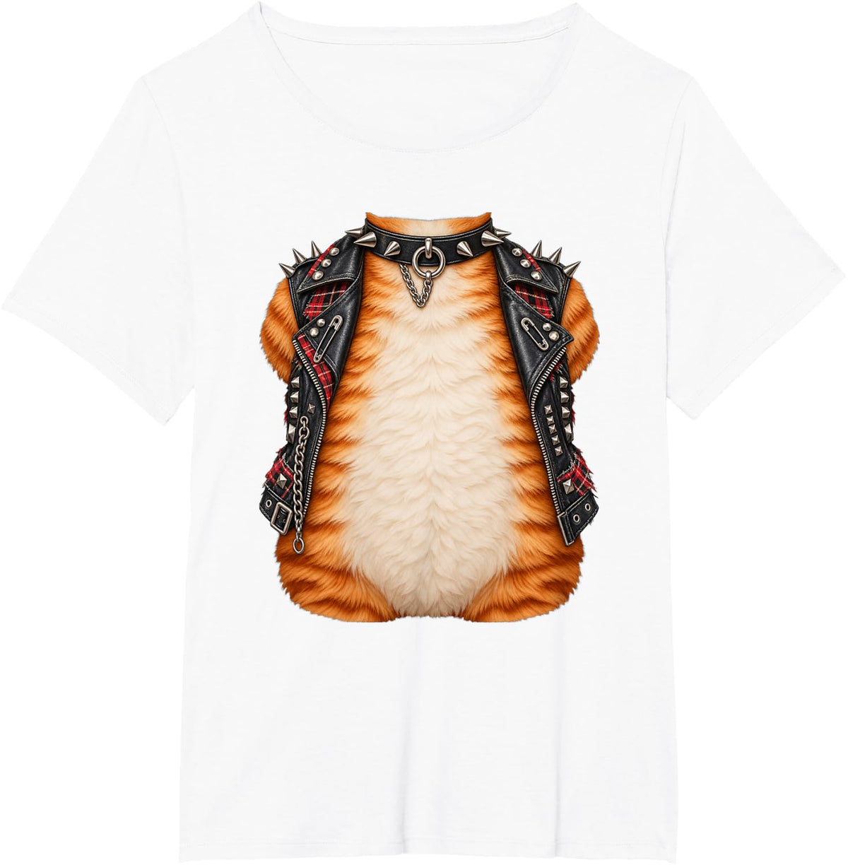 Punk Cat Belly Costume Realistic Orange Tabby Rocker l Body T-Shirt - White