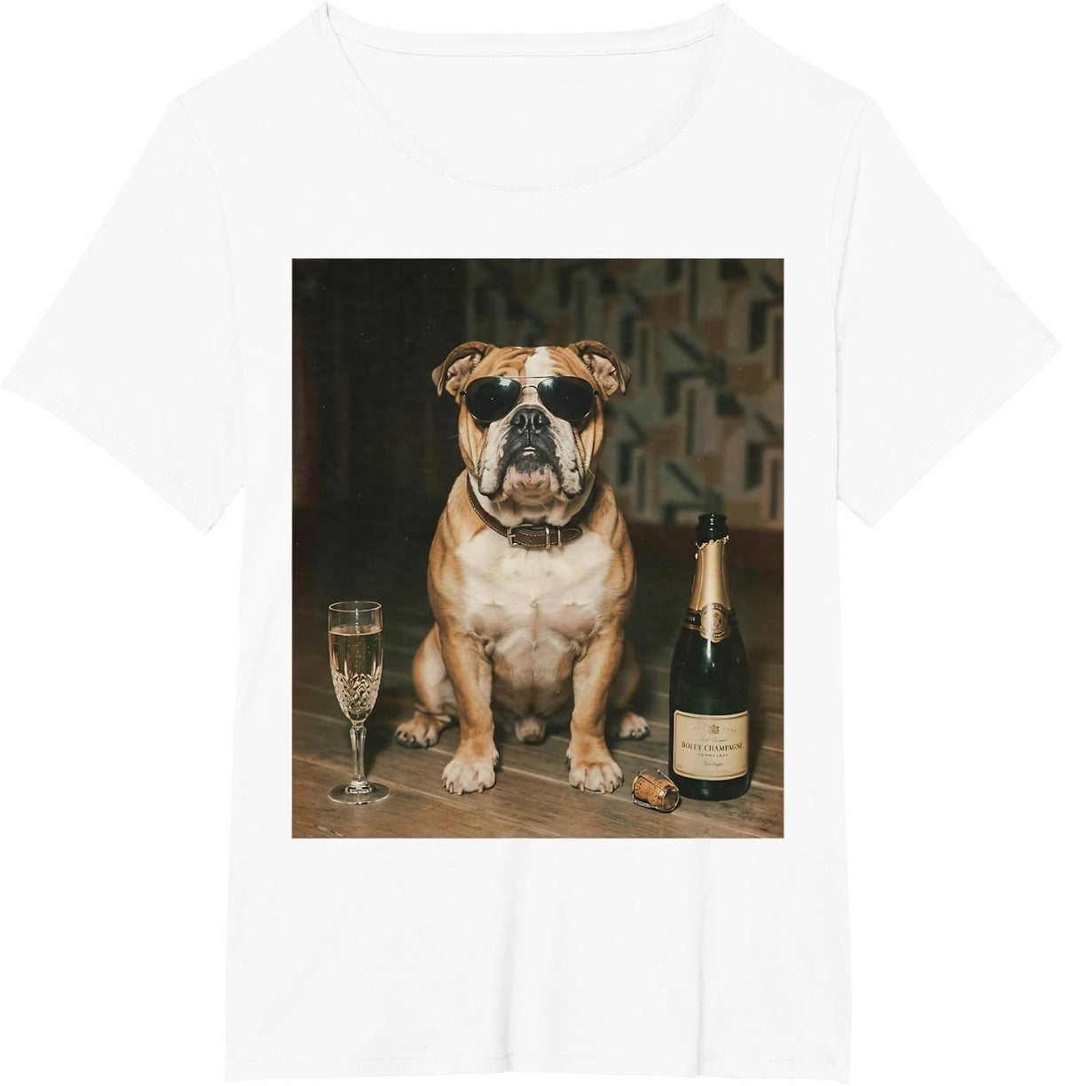 English Bulldog Drinking Champagne Funny Father’s Day T-Shirt - White