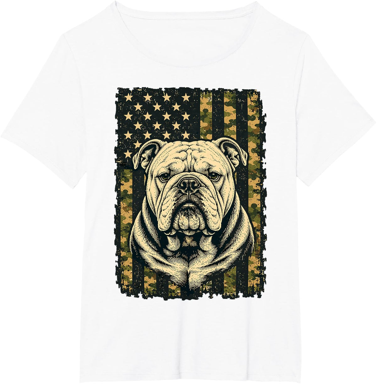 Bulldog American Camo Flag Patriotic Dog Lover USA English T-Shirt - White