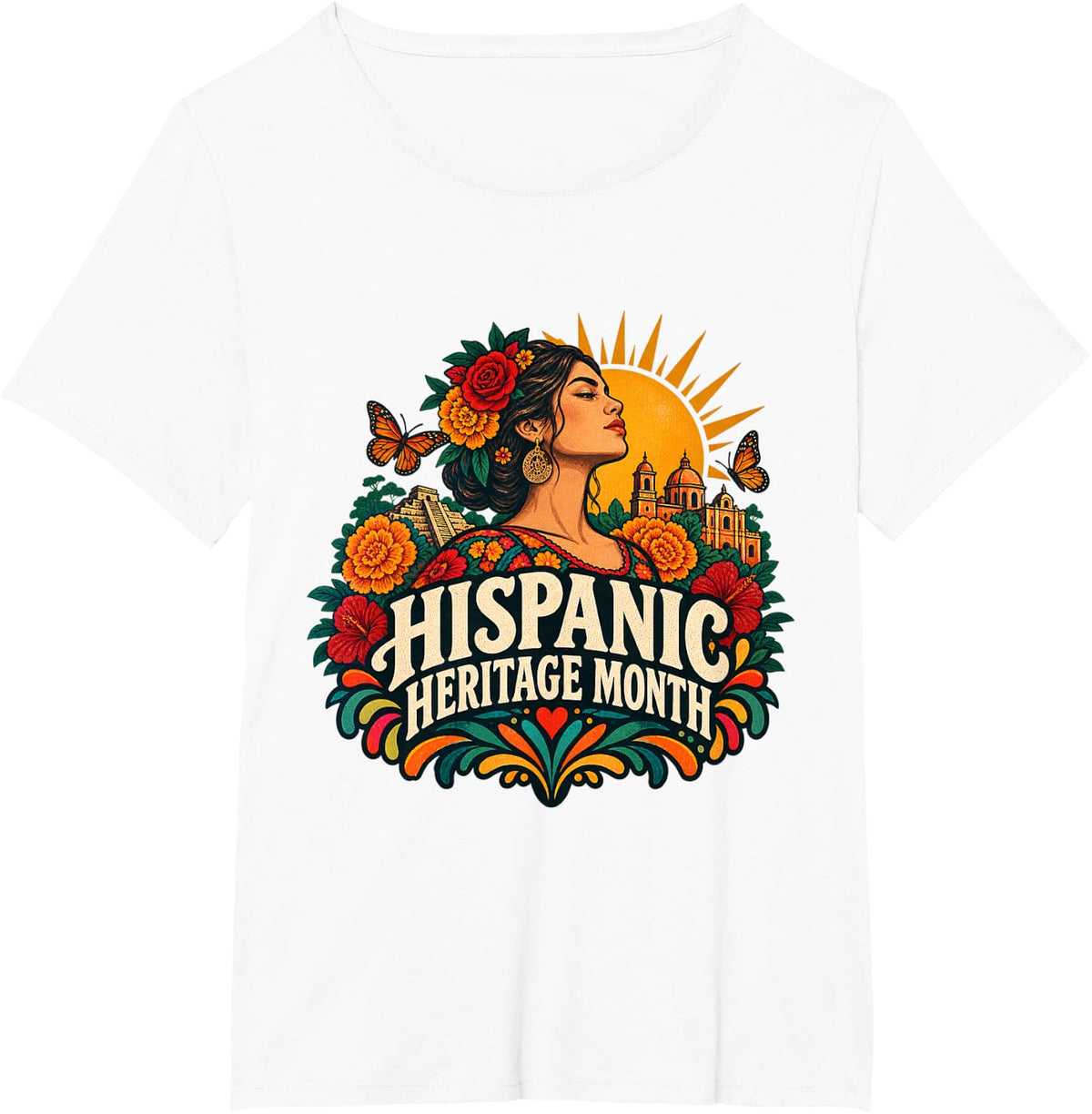 Hispanic Heritage Month Latina Pride Floral Women Design T-Shirt - White