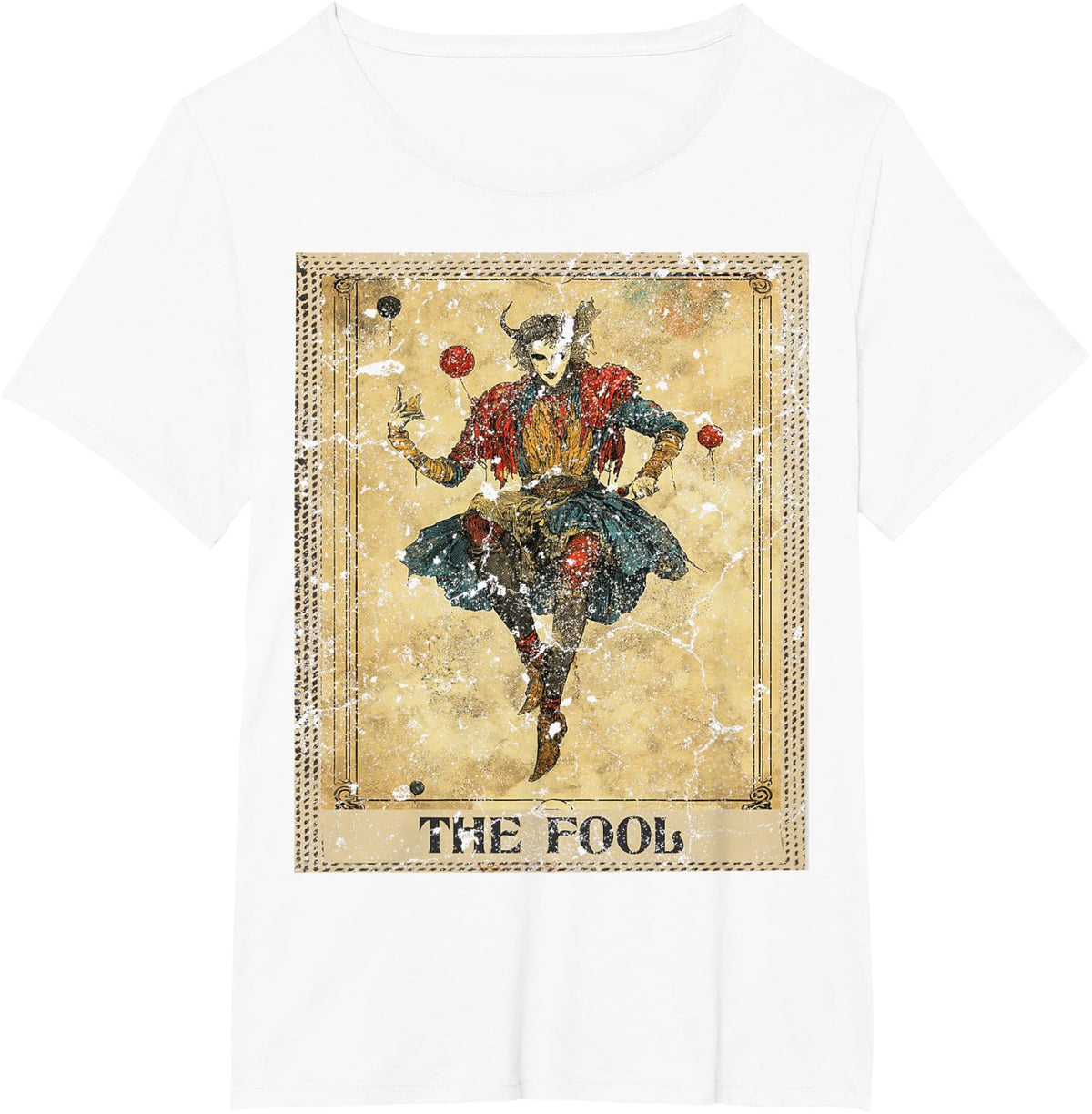 Distressed Grunge Worn Out Style The Fool Tarot Card T-Shirt - White