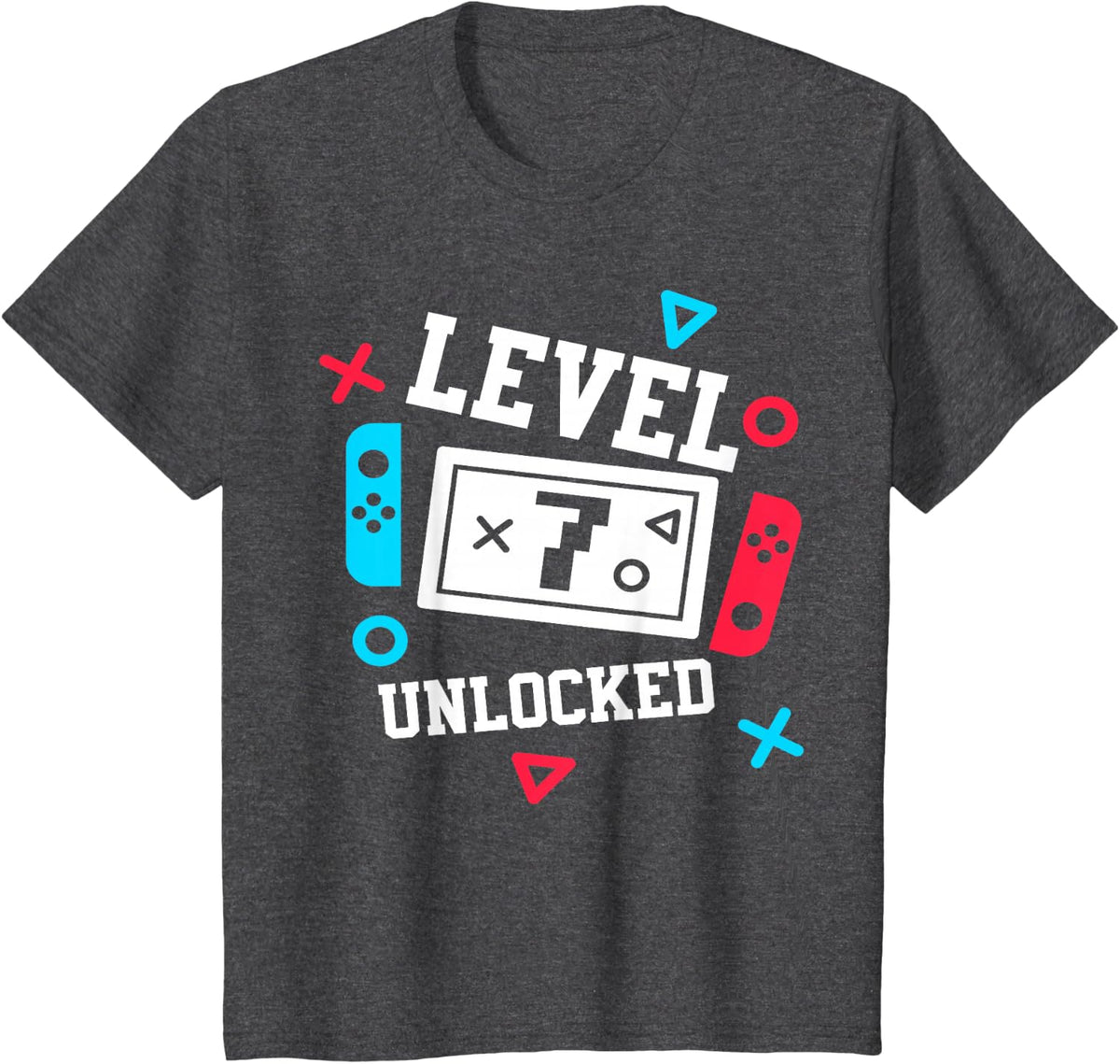 7th Birthday Gaming Bday Gamer 7 Years Old Birthday Boy Girl T-Shirt - Dark Heather Grey
