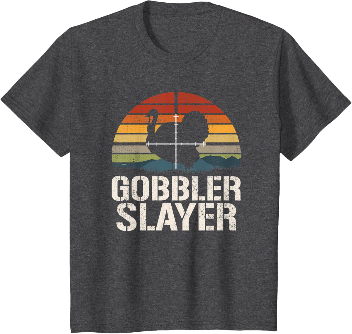 Turkey Hunter Vintage Sunset Turkey Hunting T-Shirt - Dark Heather Grey