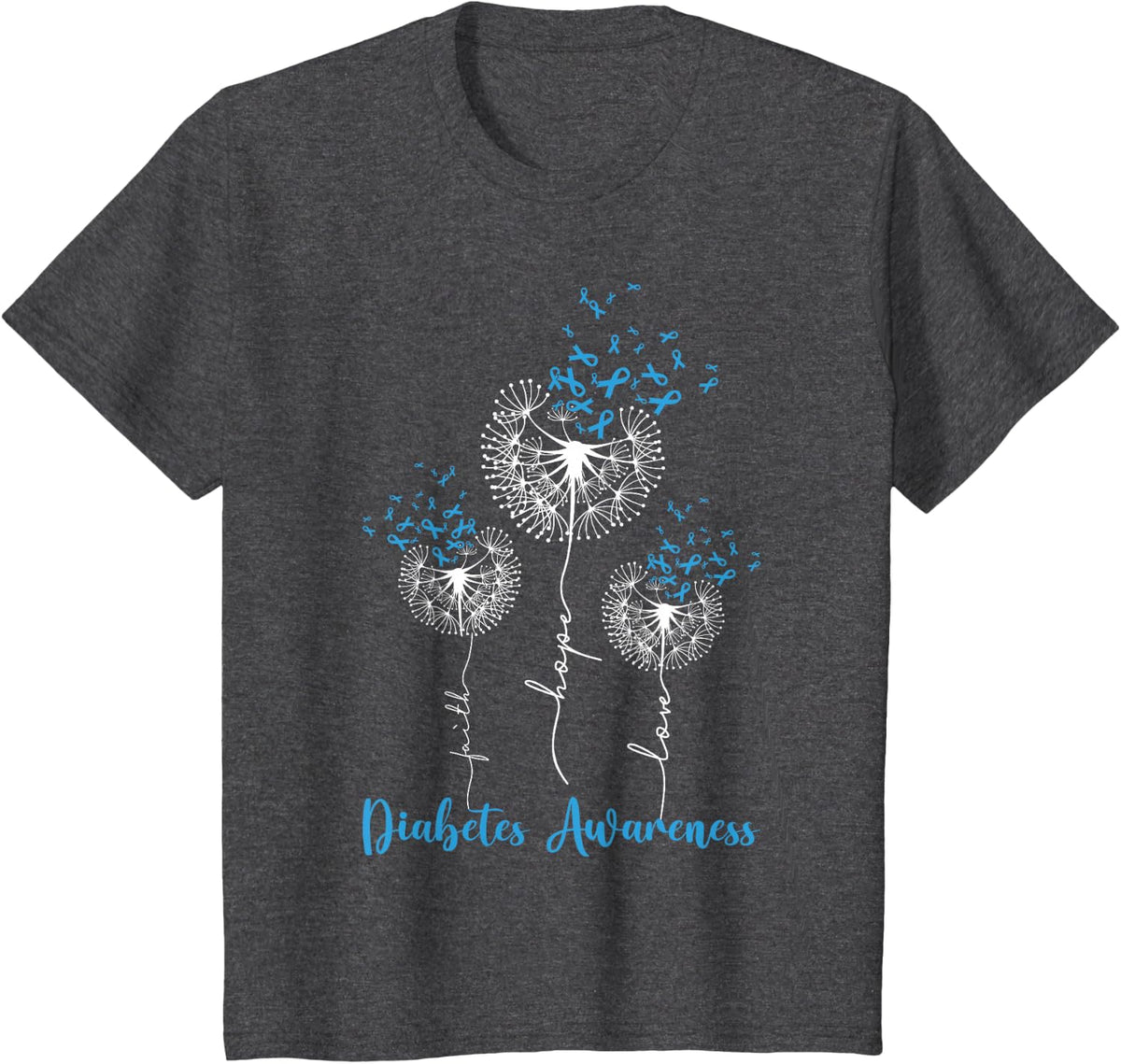 Faith Hope Love Dandelion Flower Diabetes Awareness Month T-Shirt - Dark Heather Grey