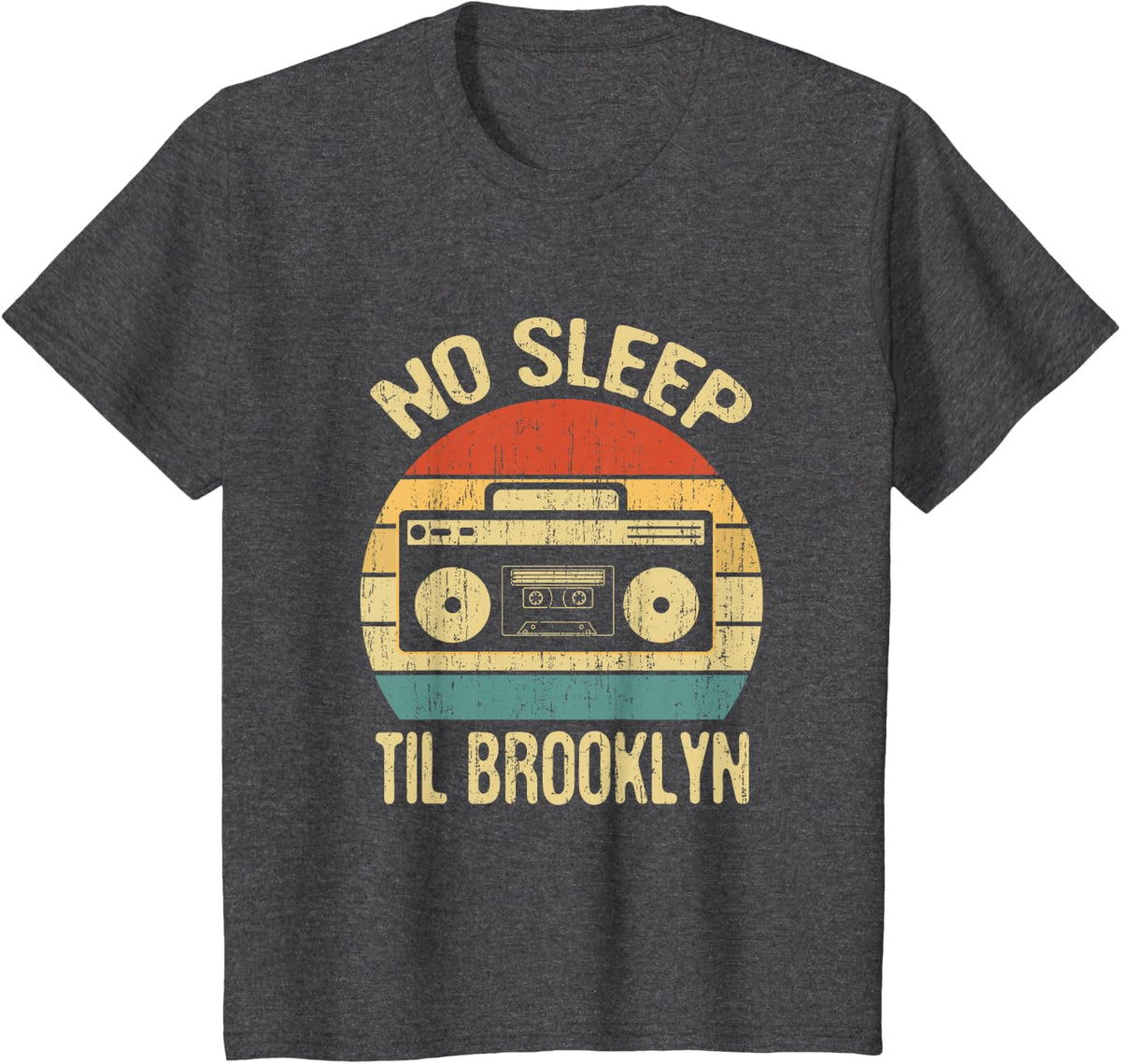 No Sleep Til Brooklyn Retro Old School Hip Hop T-Shirt Tees Ghetto Blaster Stereo - Dark Heather Grey