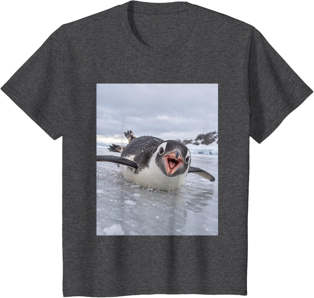Funny Penguin Belly Slide Silly Antarctic Bird Humor T-Shirt - Dark Heather Grey