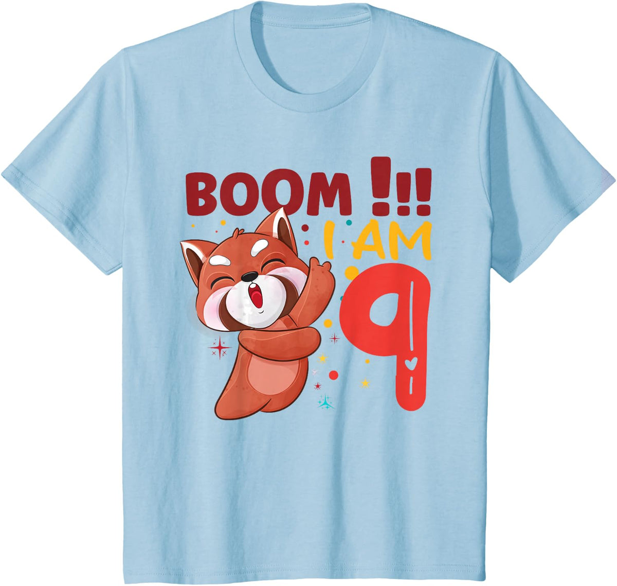 Kids Dabbing Birthday Boy Red Panda 9th Birthday 9 Years Old T-Shirt - Baby Blue
