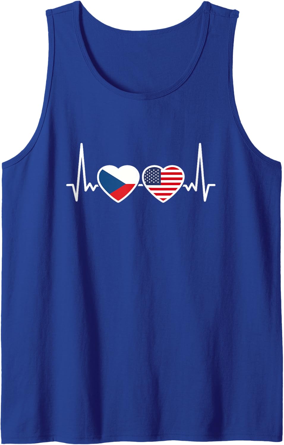 Czechia USA Heartbeat Flag American Czech Tank Top - Royal Blue