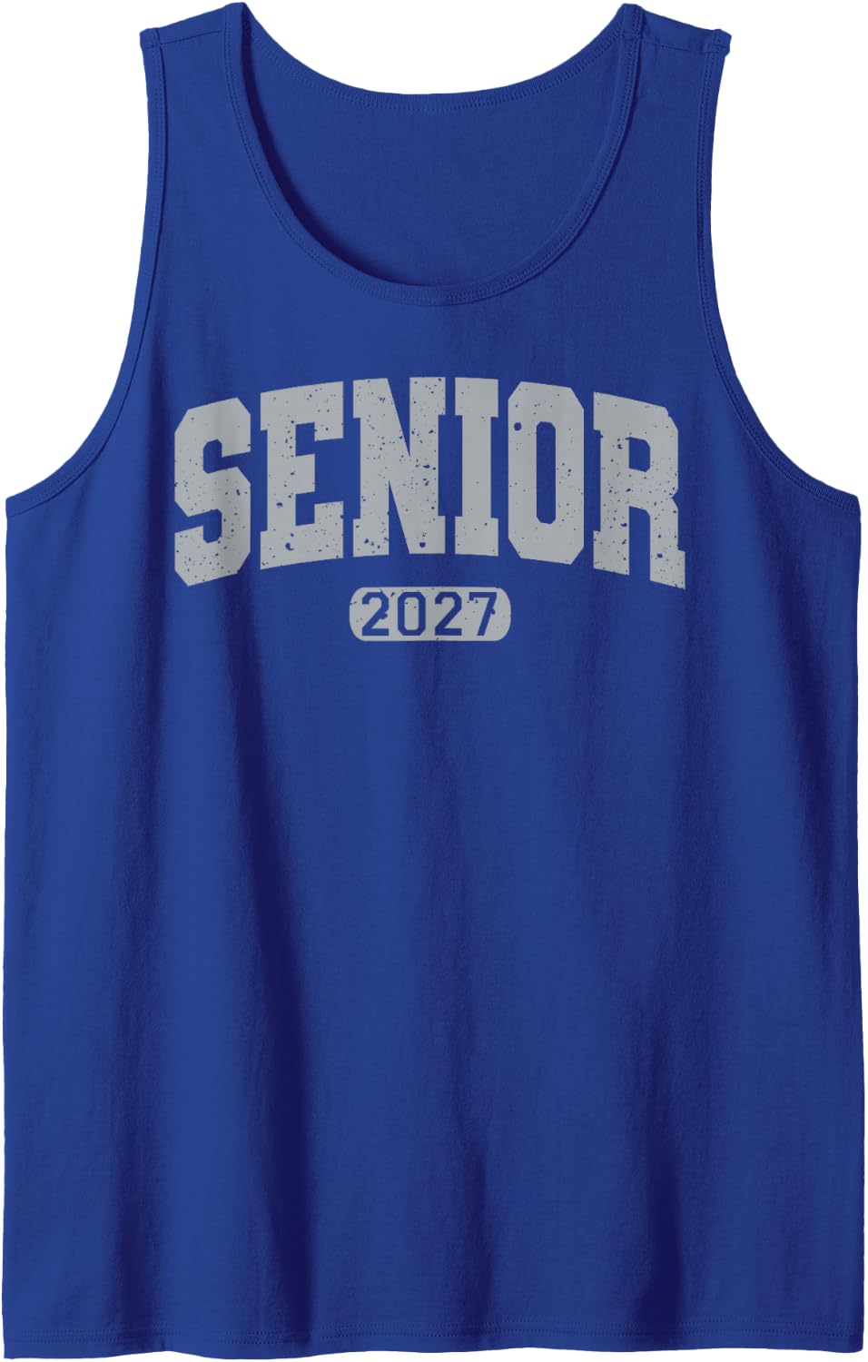 Senior 2027 Graduation Varsity Gray Distressed Grunge Sleeveless Tank Top - Royal Blue