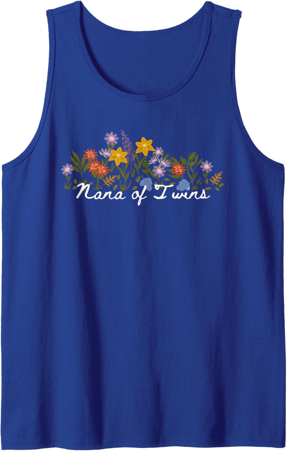 Floral Quote Nana of Twins Sleeveless Tank Top - Royal Blue