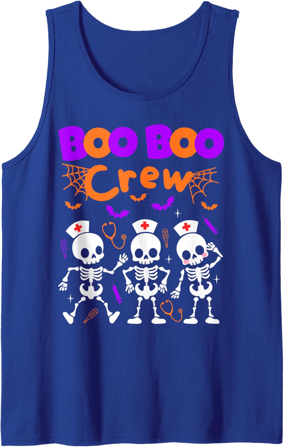 Boo Boo Crew Nurse Dancing Skeletons Halloween Ortho Squad Sleeveless Tank Top - Royal Blue