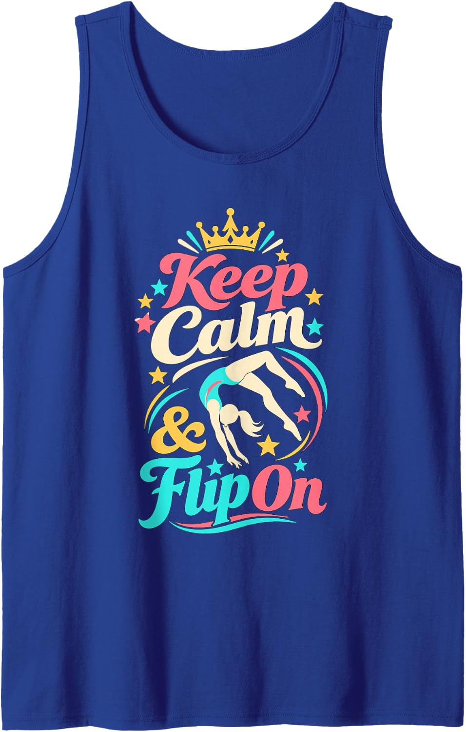 Funny Gymnastics Keep Calm & Flip On for Women Gymnast Sleeveless Tank Top - Royal Blue