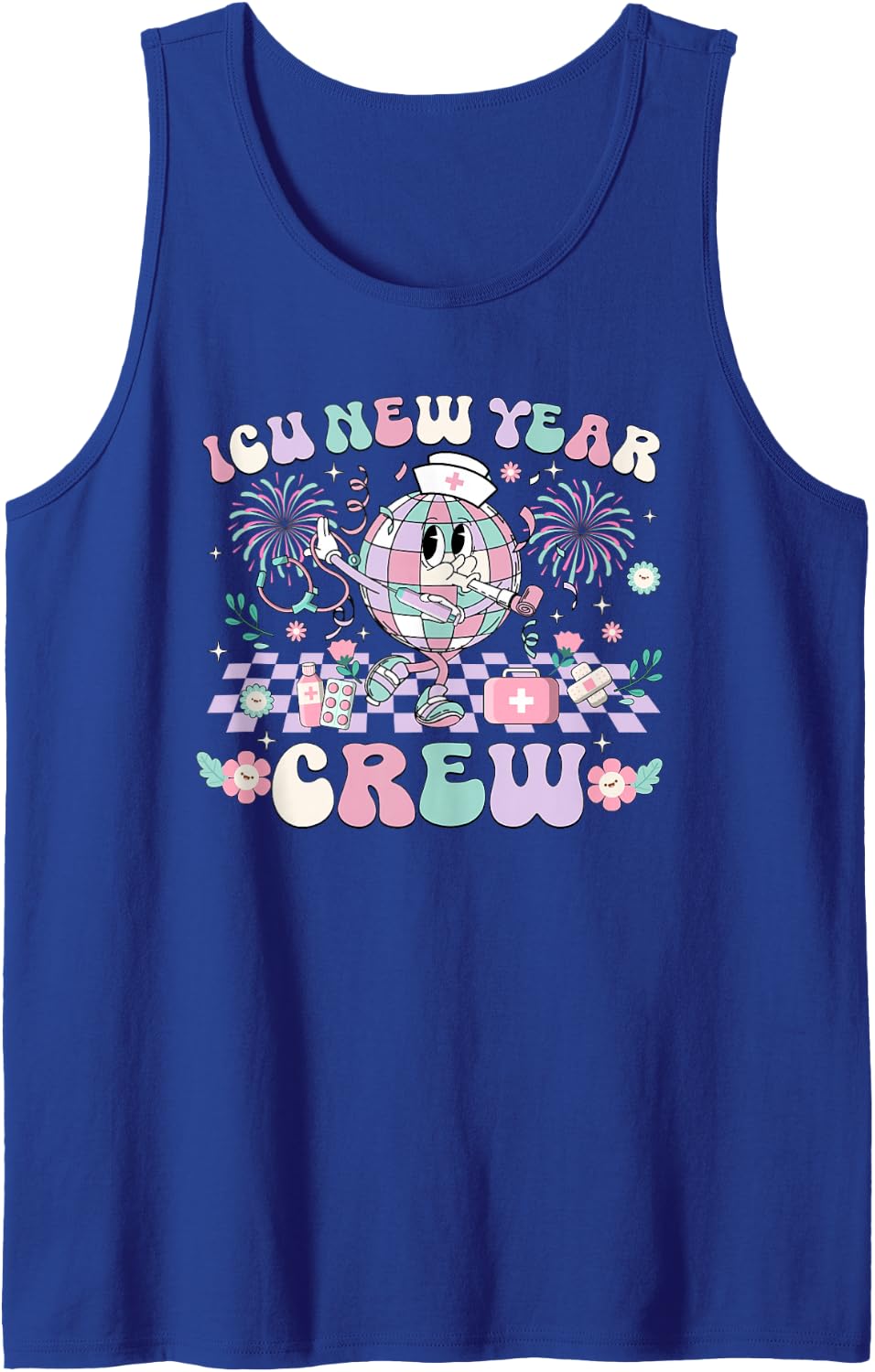 ICU New Year Nurse Crew ICU Nurse New Year 2025 Sleeveless Tank Top - Royal Blue