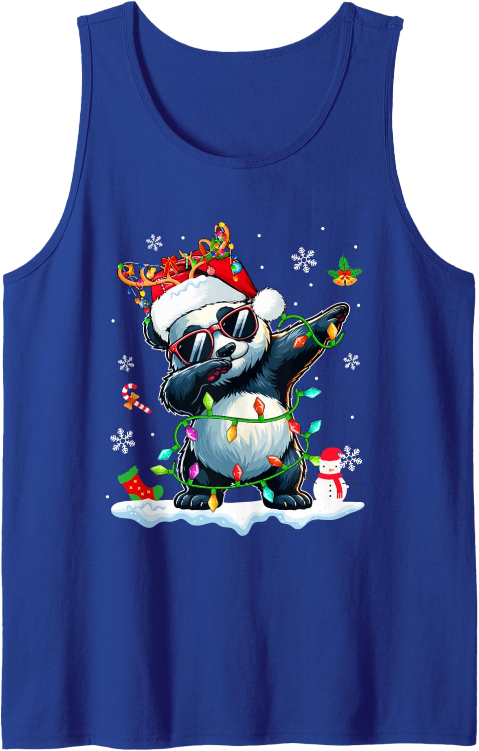 Santa Panda Dabbing Sunglasses Xmas Colorulf Lights Zoo Sleeveless Tank Top - Royal Blue