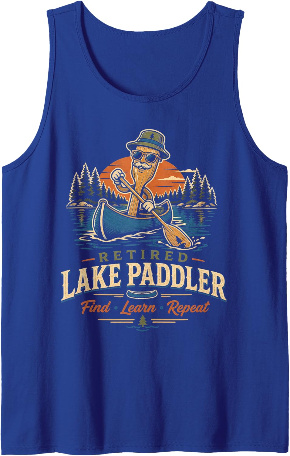 Retired Lake Paddler Find Learn Repeat Canoe Tank Top - Royal Blue