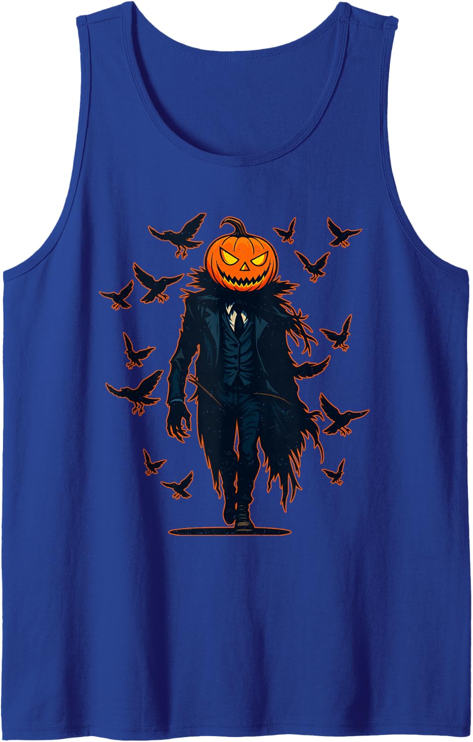 Halloween Pumpkin Head Jack O Lantern Scarecrow Graphic Sleeveless Tank Top - Royal Blue