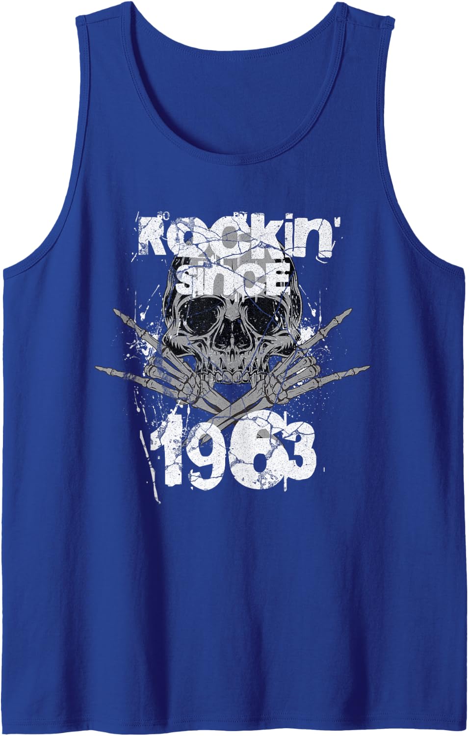 Rockin Since 1963 Grunge Skull Rock Hands Birthday Sleeveless Tank Top - Royal Blue