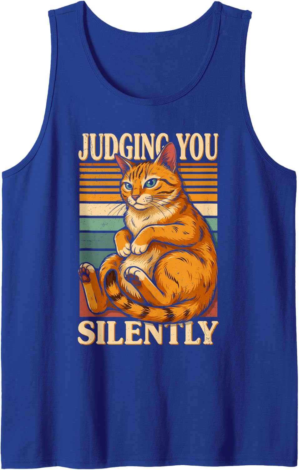 Judging You Silently Orange Tabby Cat Humor Tank Top - Royal Blue