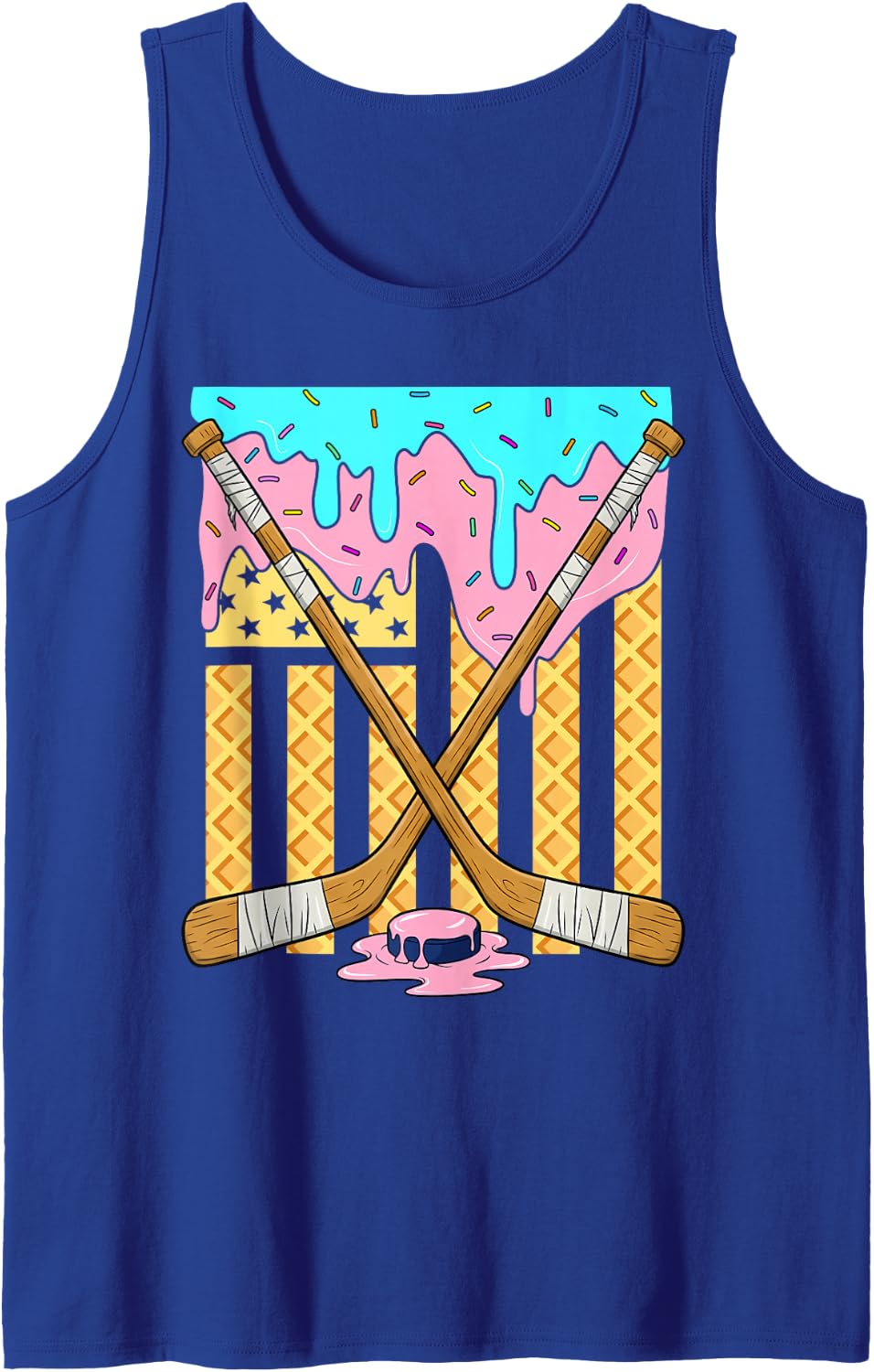 American Flag Ice Cream Drip Boys Ice Hockey Sport Player Tank Top - Royal Blue