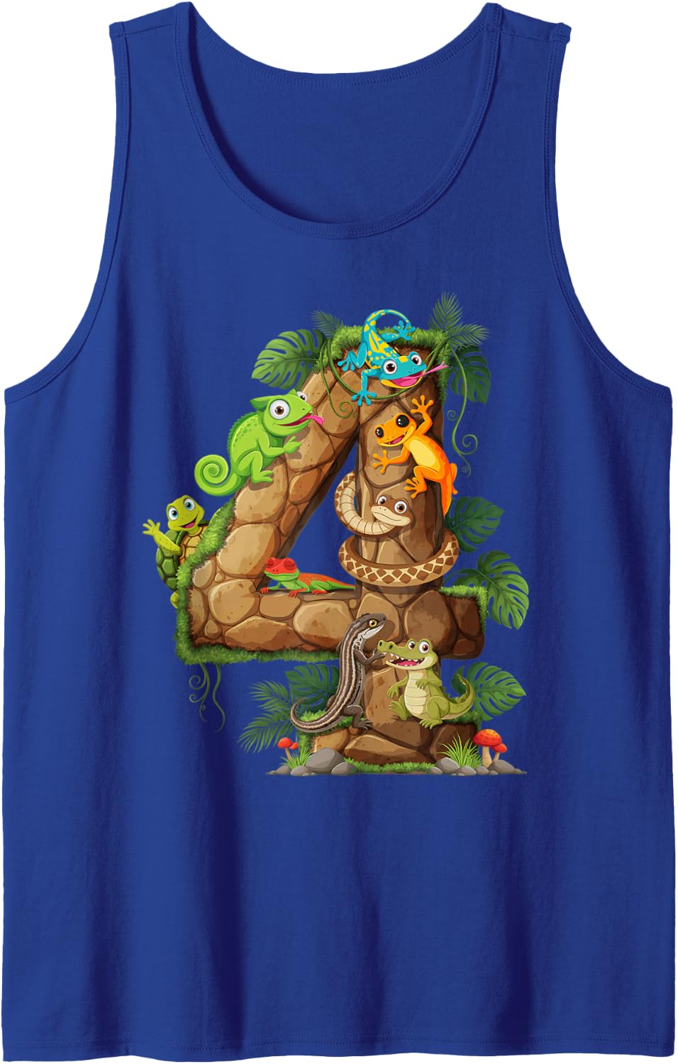 4 Year Old Reptile Party 4th Birthday Snakes Iguanas Turtles Sleeveless Tank Top - Royal Blue