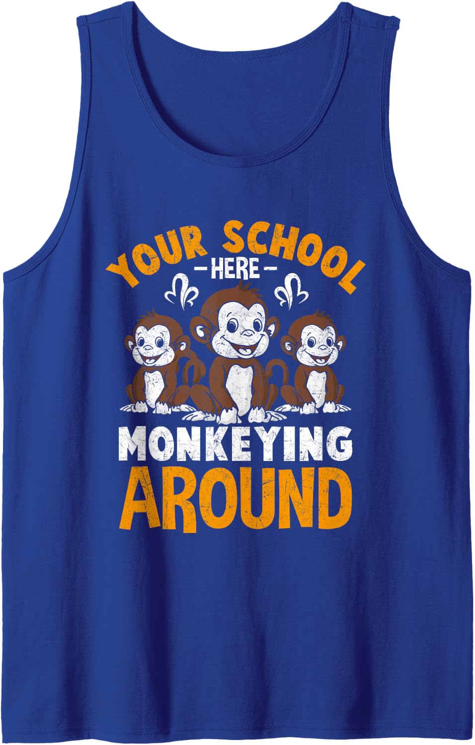 Monkey Your School Here Monkeying Around Sleeveless Tank Top - Royal Blue