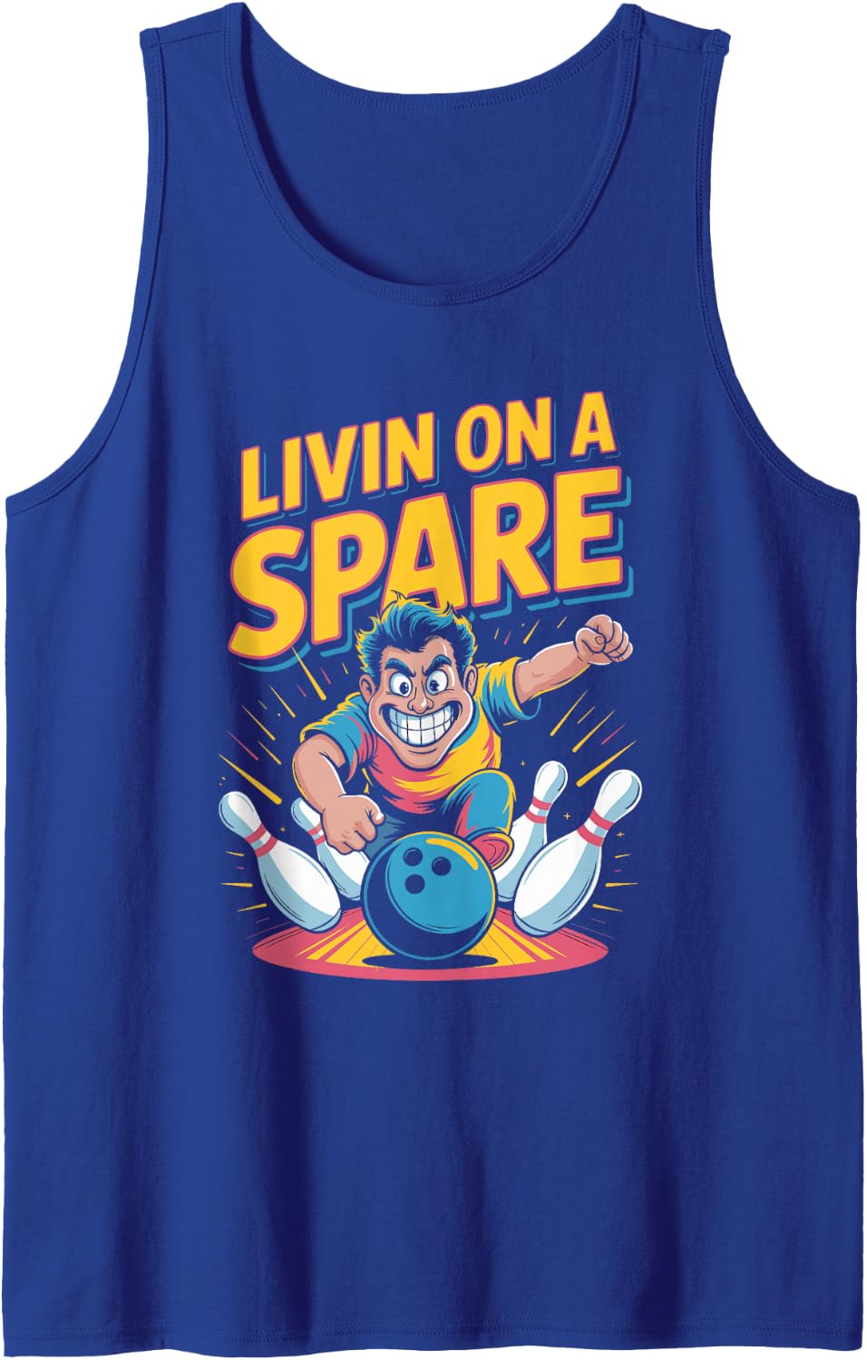 Livin’ on a Spare Funny Bowling Shirt Sleeveless Tank Top - Royal Blue