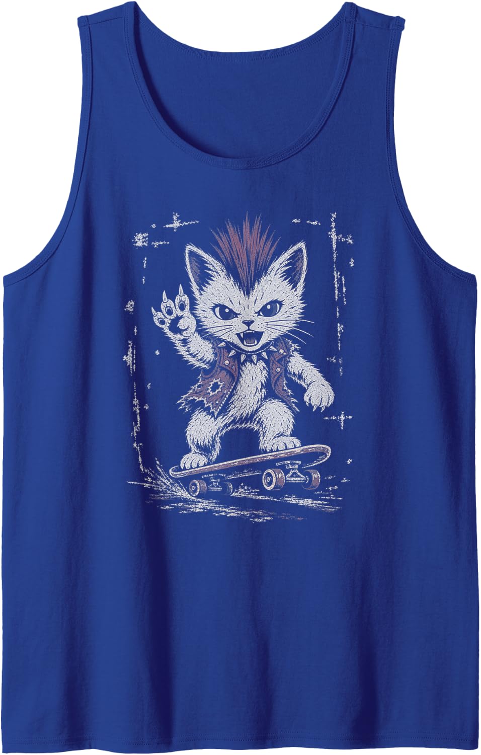 Punk Rock Kitten Skateboard Cat Tank Top - Royal Blue