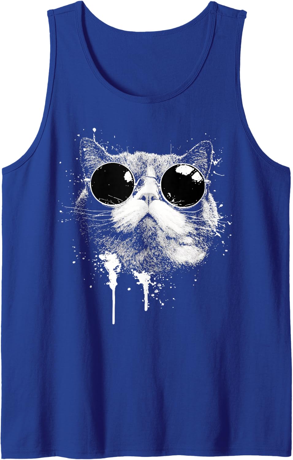 Splash Art Grunge Style British Shorthair Cat Wearing Shades Tank Top - Royal Blue