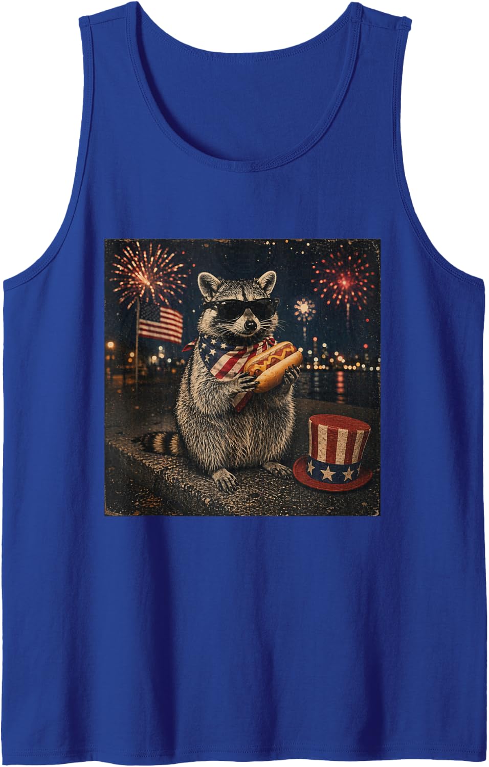 Funny Raccoon 4th of July USA Hot-Dog Patriot Tank Top - Royal Blue