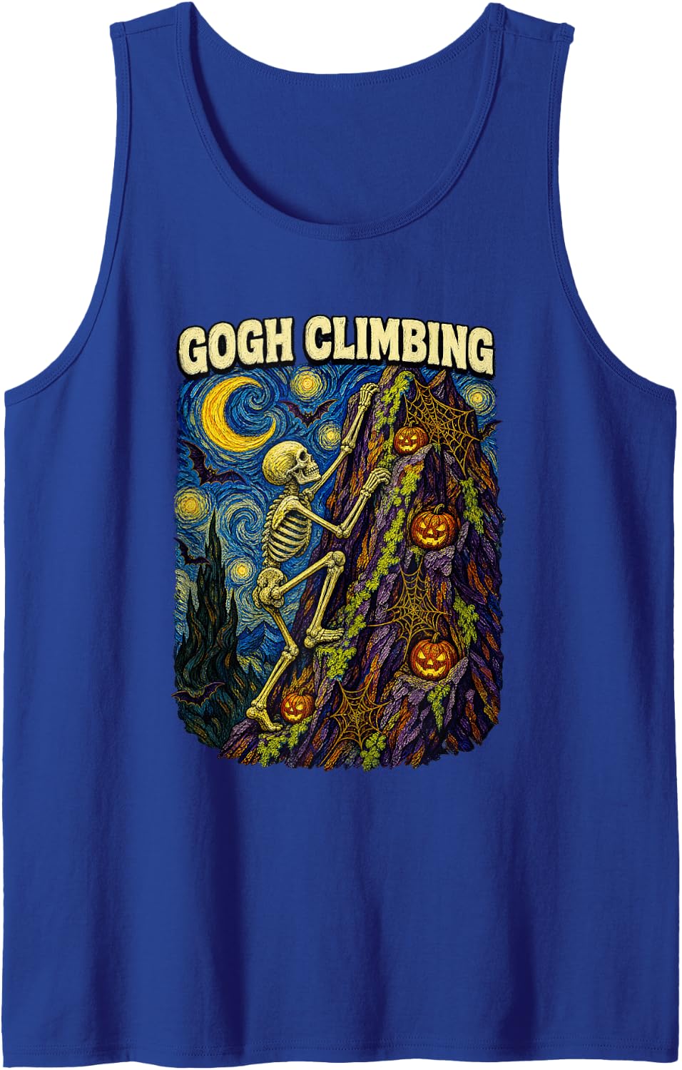 Gogh Climbing Skeleton Halloween Rock Climber Tank Top - Royal Blue