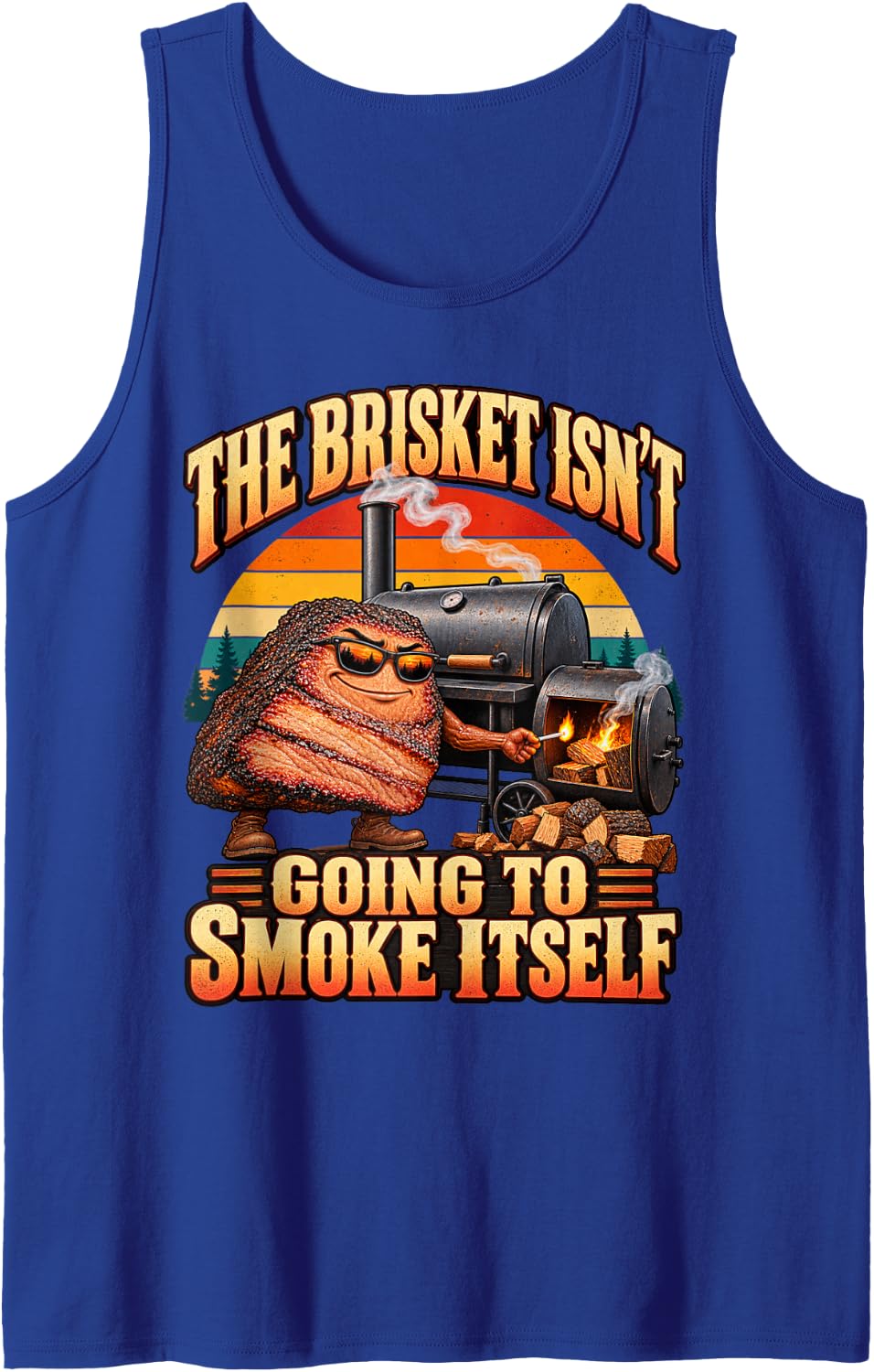 Men's BBQ Outfit Griller Accessories Grilling Meat Lover Brisket Sleeveless Tank Top - Royal Blue