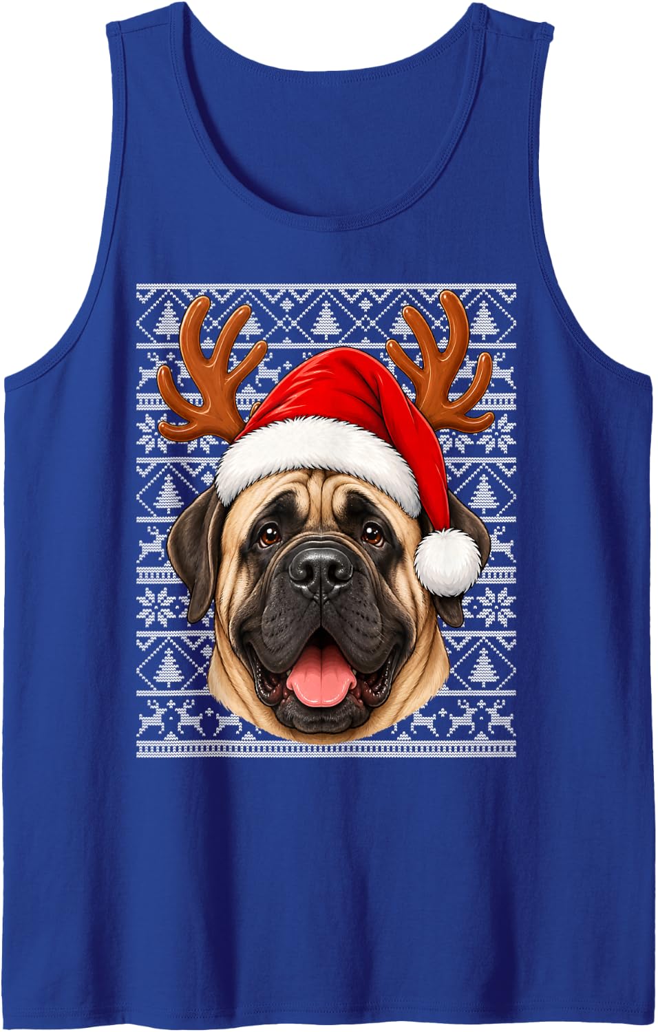 English Mastiff Dog Christmas Santa Hat Ugly Sweater Xmas Sleeveless Tank Top - Royal Blue