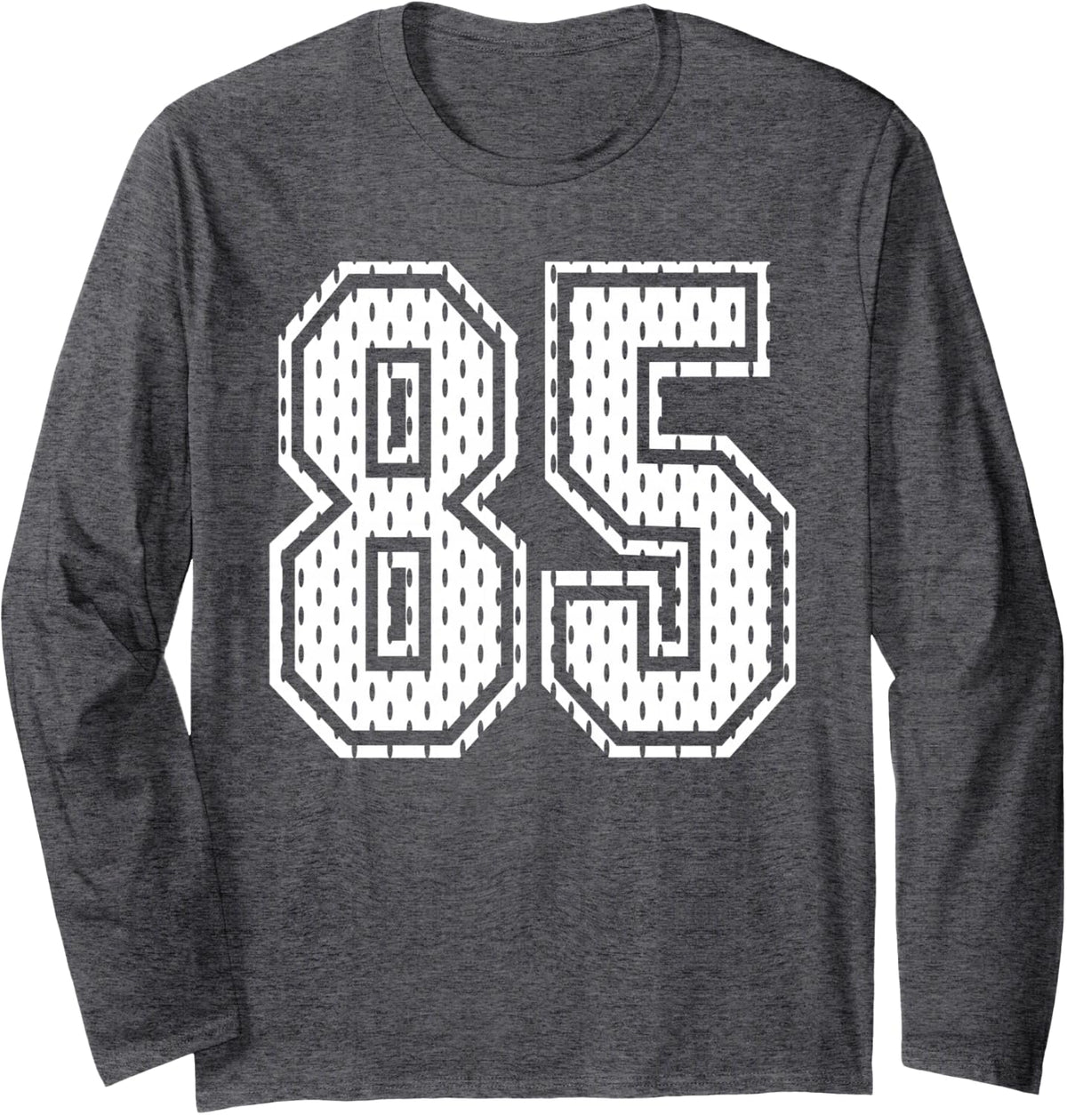 White Number 85 Sports Fan #85 Jersey Shirt Team Player Long Sleeve T-Shirt - Adult Unisex Dark Heather Grey