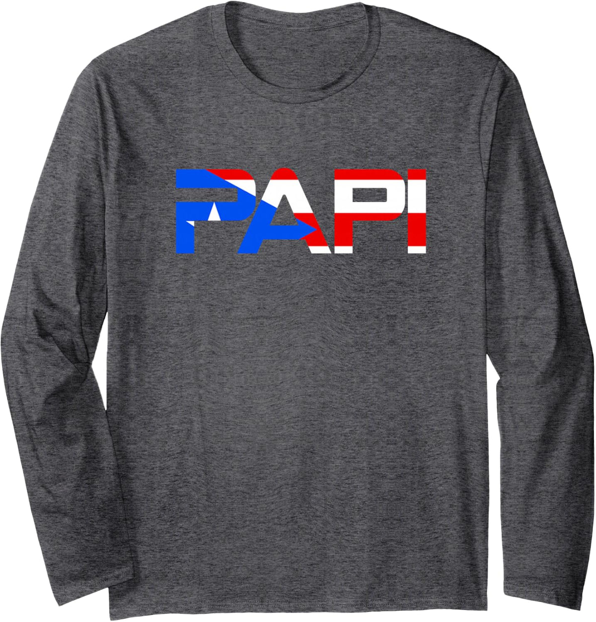 Papi Puerto Rico Flag Long Sleeve T-Shirt - Adult Unisex Dark Heather Grey
