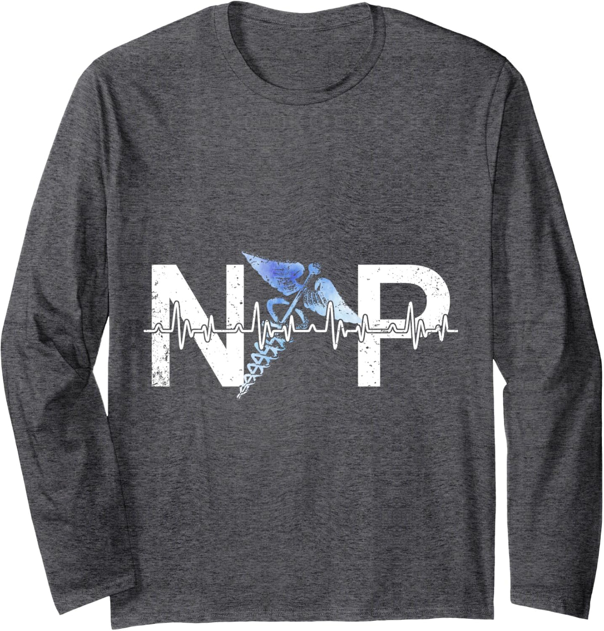 Np Heartbeat Nurse Practitioner Certified Nursing Assistant Long Sleeve T-Shirt - Adult Unisex Dark Heather Grey