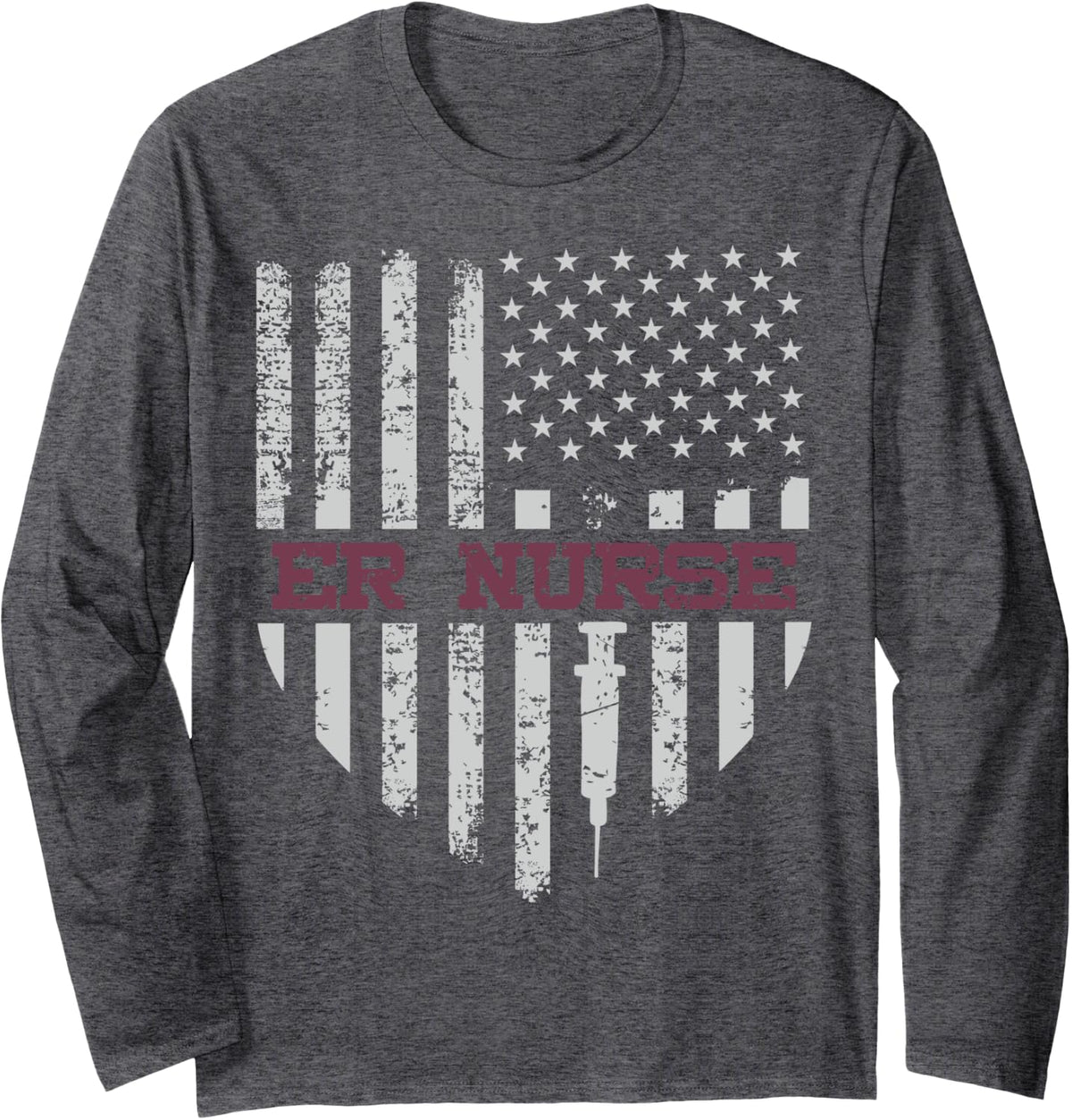 USA Nurse Patriotic Healthcare Gift Design American Long Sleeve T-Shirt - Adult Unisex Dark Heather Grey