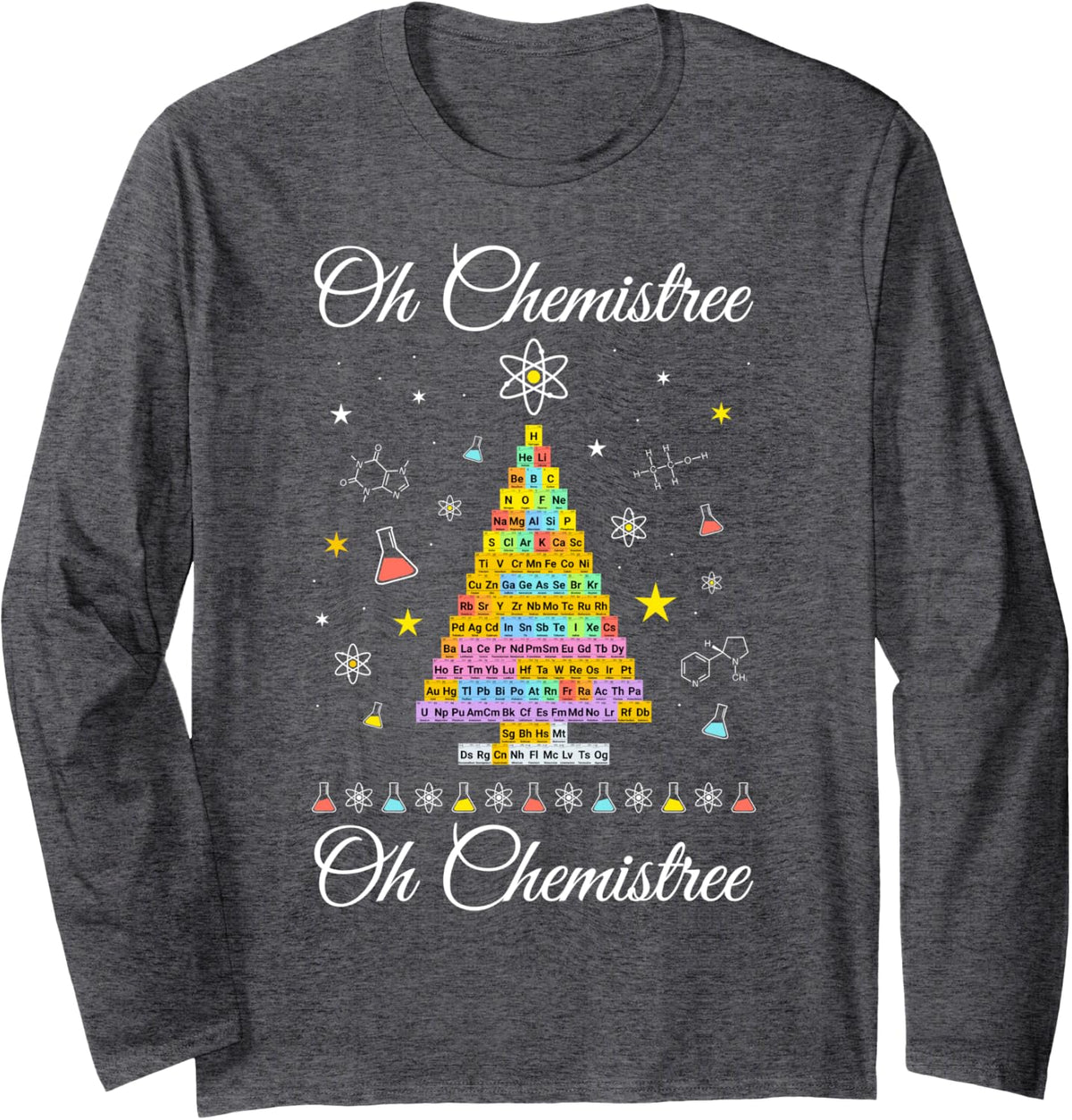Oh Chemistree Colorful Periodic Table Elements Chemistry Long Sleeve T-Shirt - Adult Unisex Dark Heather Grey