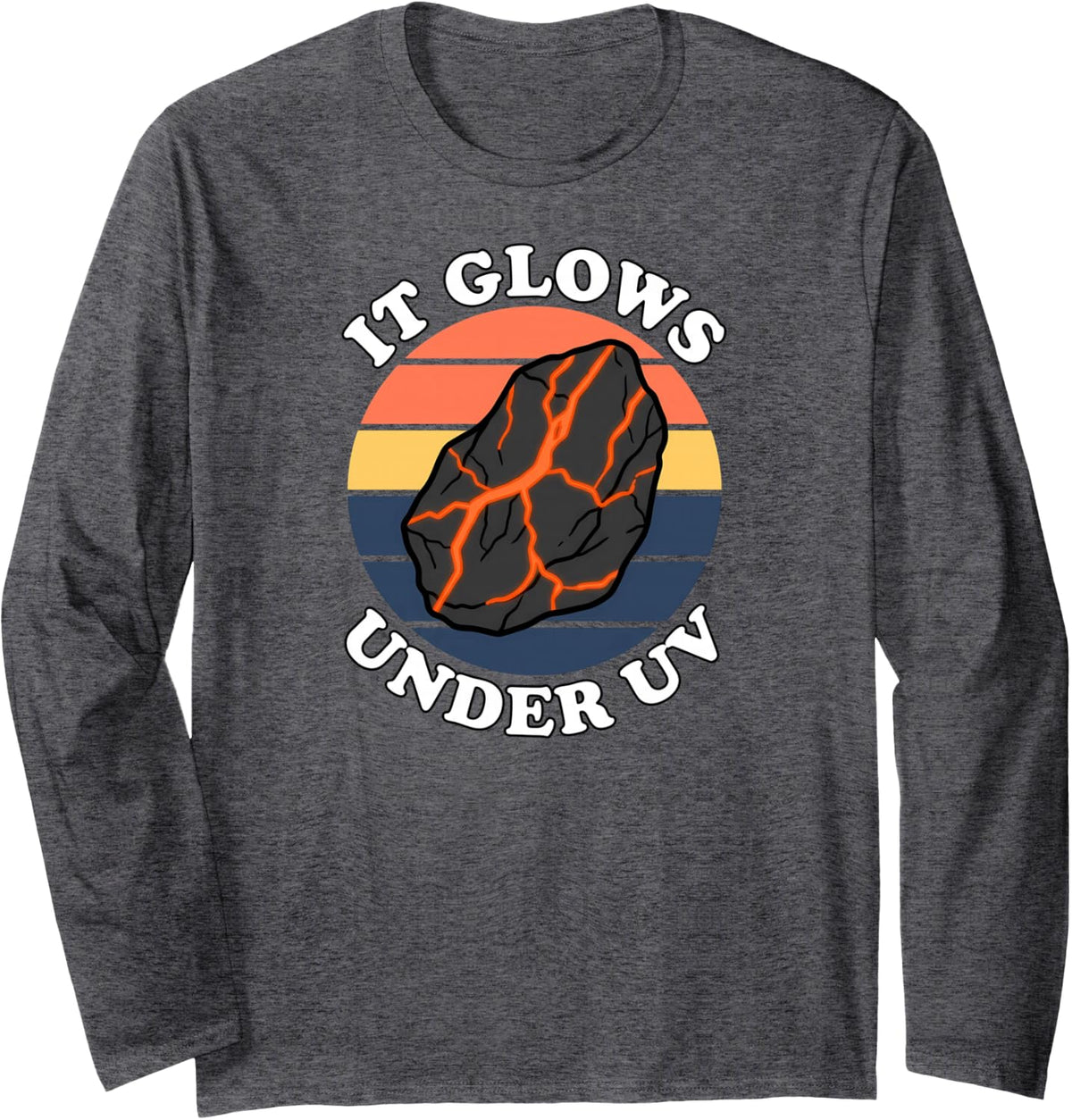 Yooperlite Sodalite Rockhound Fluorescent Mineral UV Long Sleeve T-Shirt - Adult Unisex Dark Heather Grey