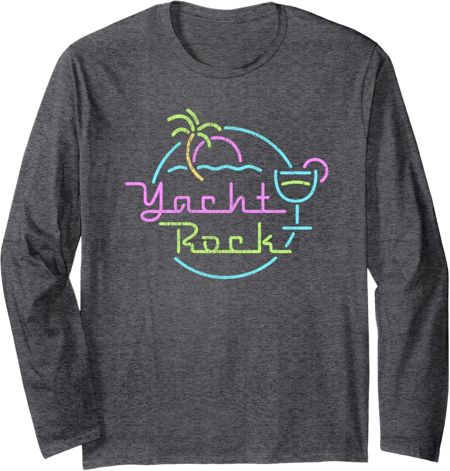 Faded Cocktail Hour Yacht Rock Long Sleeve T-Shirt - Adult Unisex Dark Heather Grey