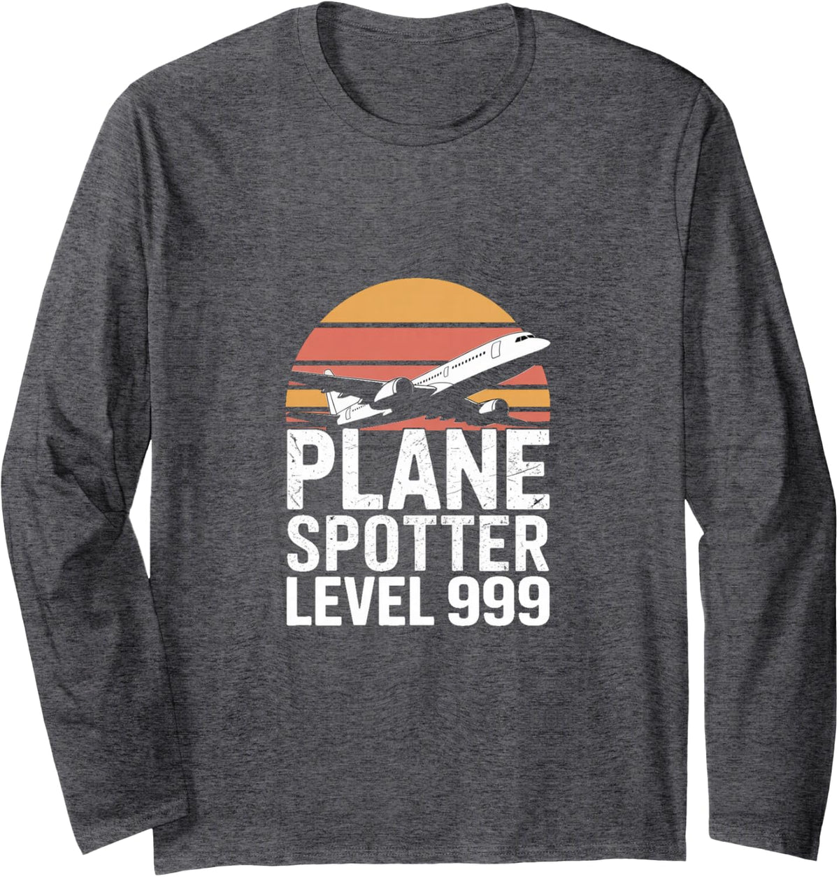 Retro Plane Spotter Level 999 Aviation Lover Long Sleeve T-Shirt - Adult Unisex Dark Heather Grey