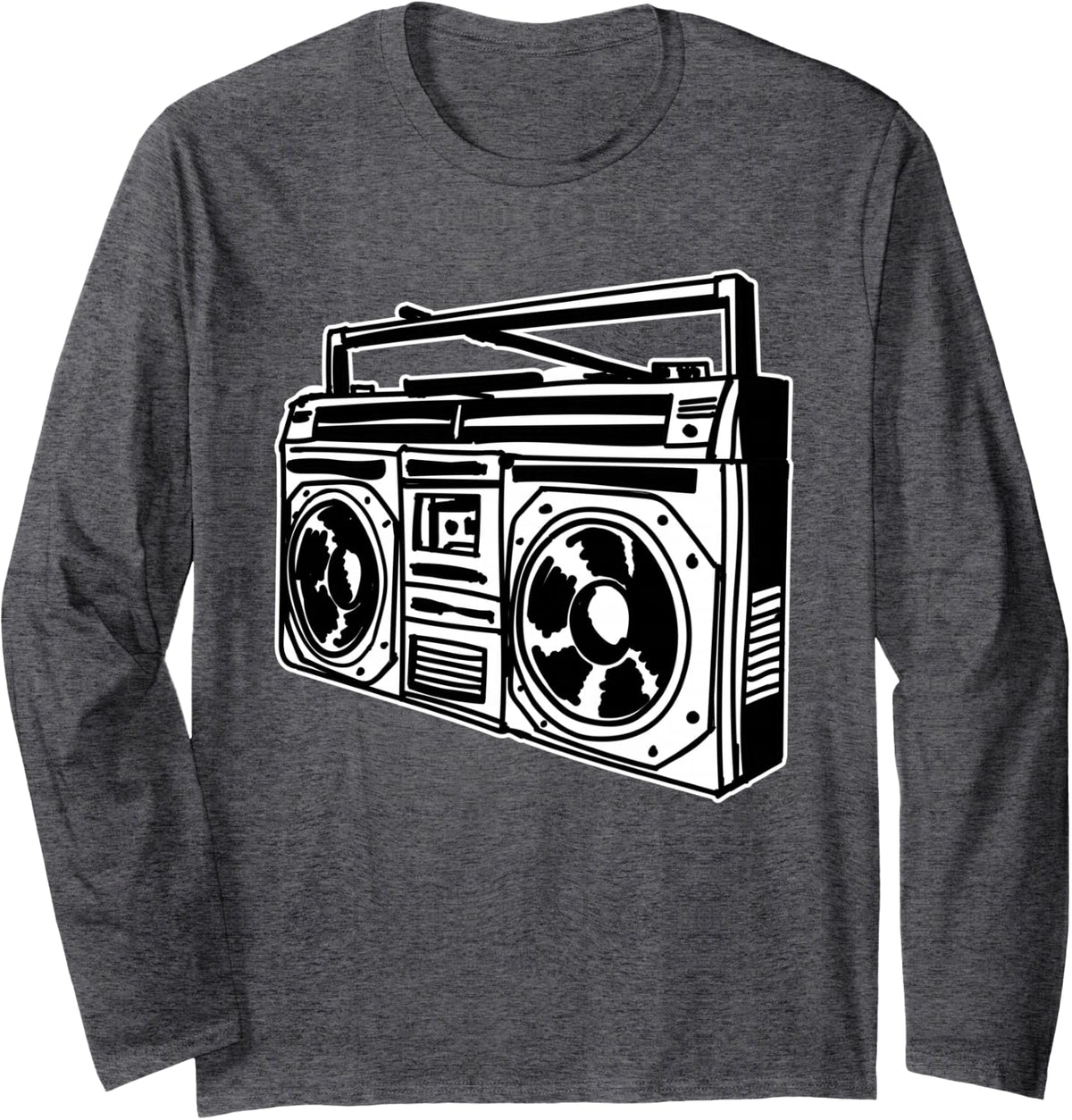 Ghetto Blaster 80's 90's Hip Hip Rap Long Sleeve T-Shirt - Adult Unisex Dark Heather Grey