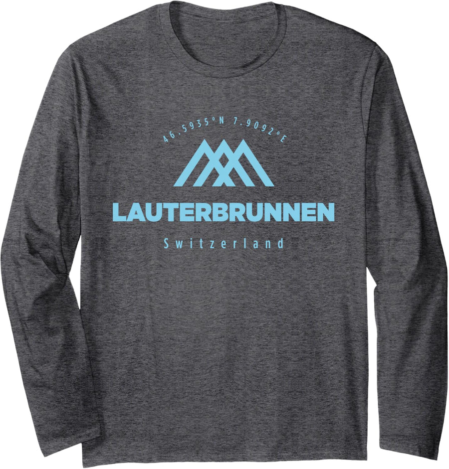 Lauterbrunnen Mountain Holiday Skiing Switzerland Long Sleeve T-Shirt - Adult Unisex Dark Heather Grey