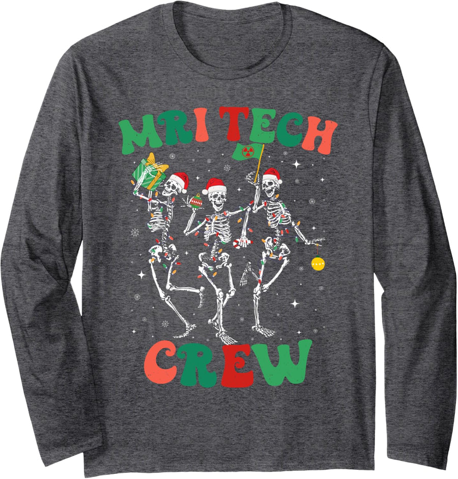 MRI Crew Radiology MRI Technologist MRI Tech Christmas Long Sleeve T-Shirt - Adult Unisex Dark Heather Grey