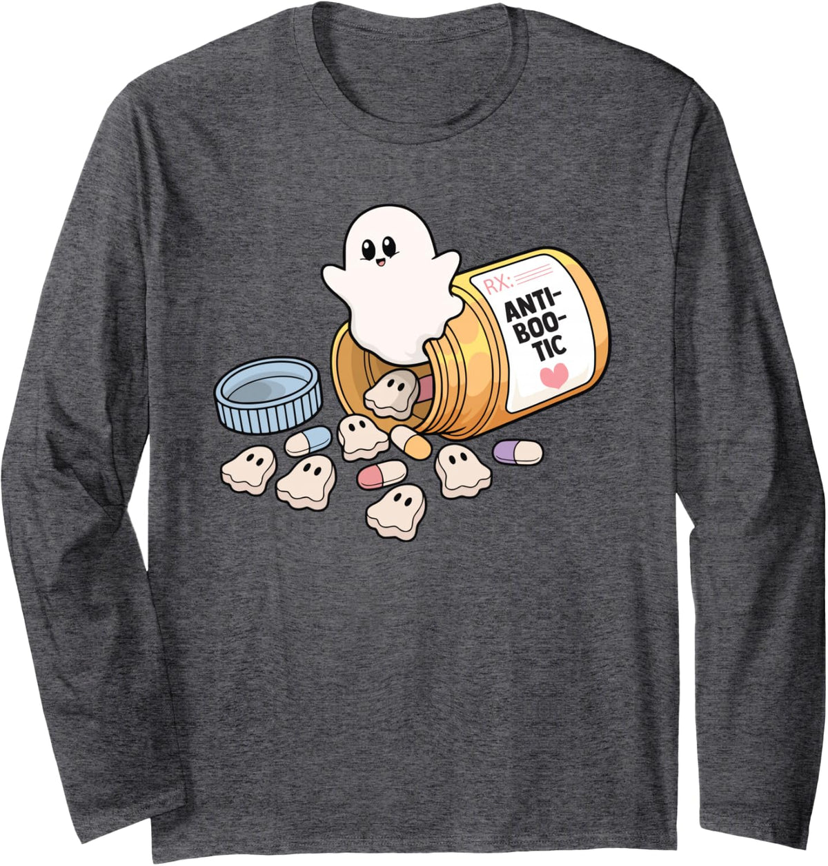 NICU Halloween Spooky ER Nurses Boo Crew Pharmacist Ghost Long Sleeve T-Shirt - Adult Unisex Dark Heather Grey