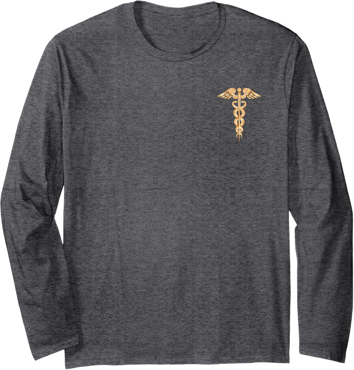 Caduceus Medical Professional Symbol Long Sleeve T-Shirt - Adult Unisex Dark Heather Grey
