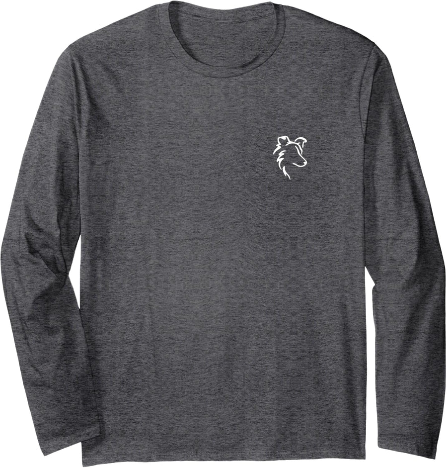 Shetland Sheepdog Sheltie Simple Minimalist Line Art Long Sleeve T-Shirt - Adult Unisex Dark Heather Grey