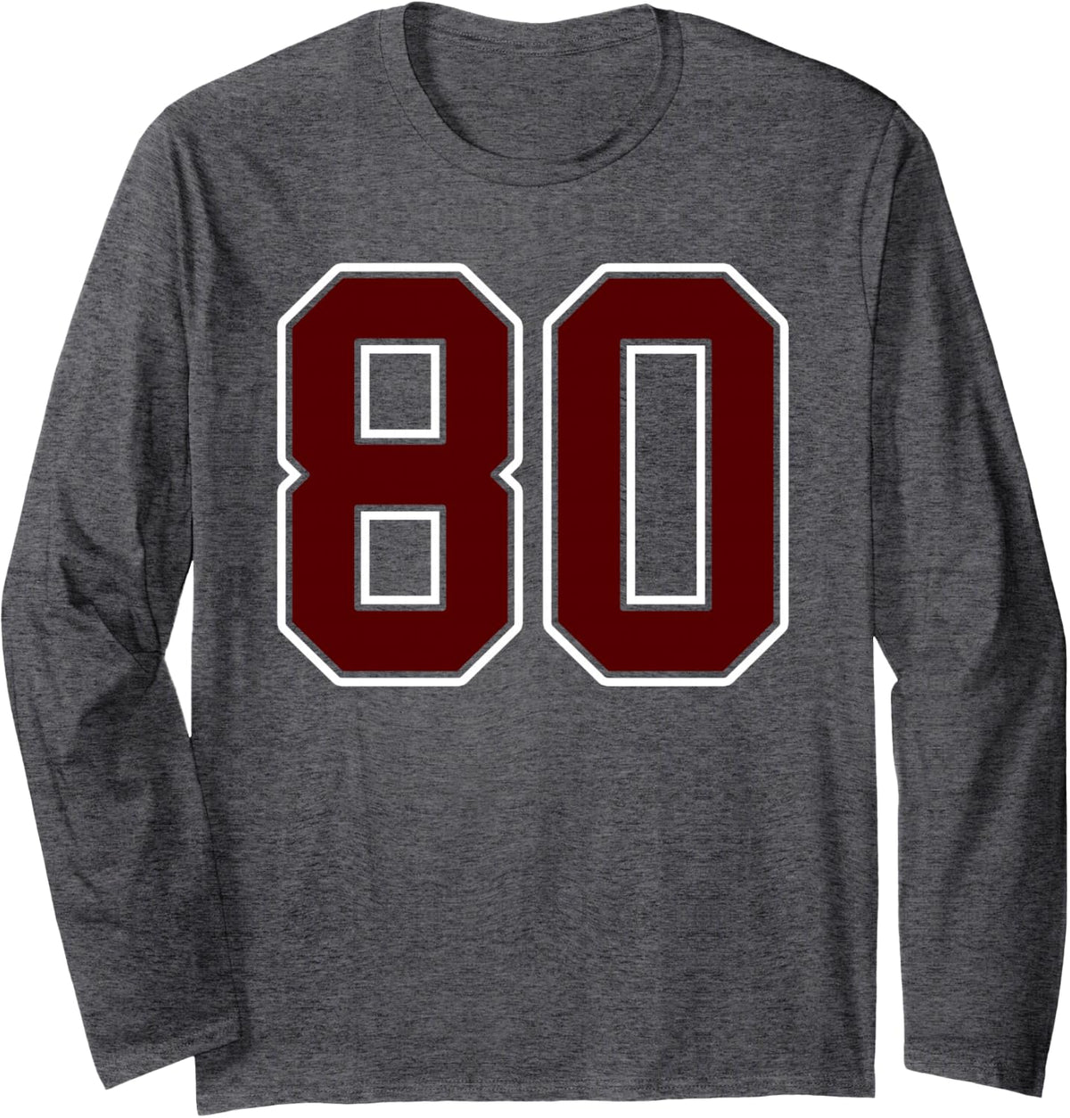Maroon and White Number 80 Jersey Player Uniform #80 Fan Long Sleeve T-Shirt - Adult Unisex Dark Heather Grey