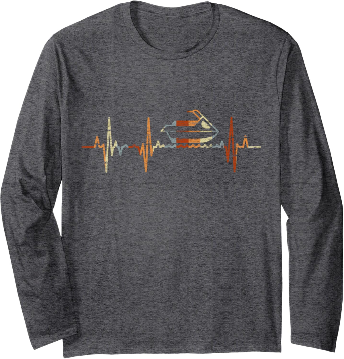 Jet Skiing Heartbeat Vintage ECG Cardiogram Retro Long Sleeve T-Shirt - Adult Unisex Dark Heather Grey