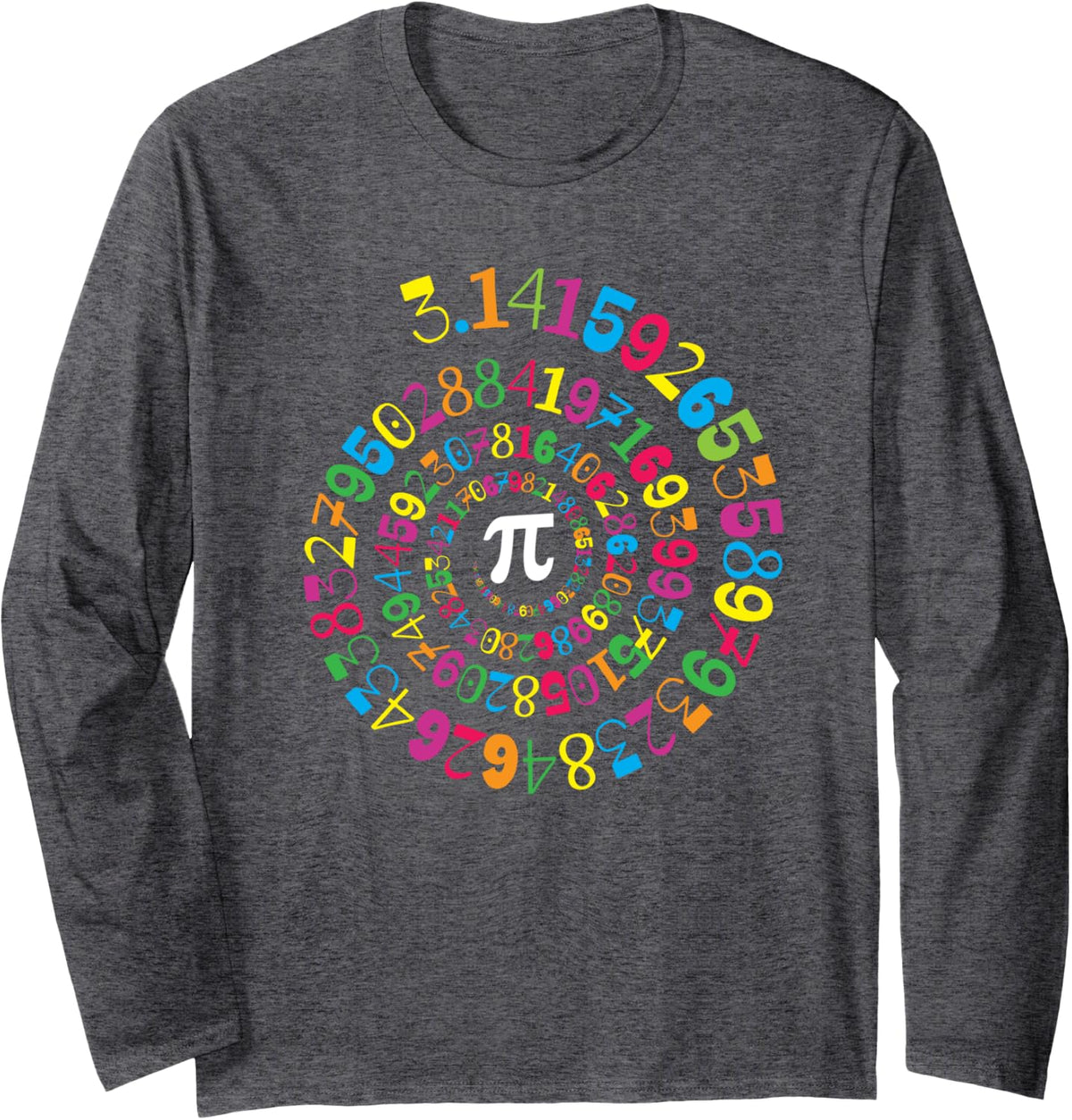 Pi Spiral Novelty Math Geek 3.14 Pi Day Long Sleeve T-Shirt - Adult Unisex Dark Heather Grey