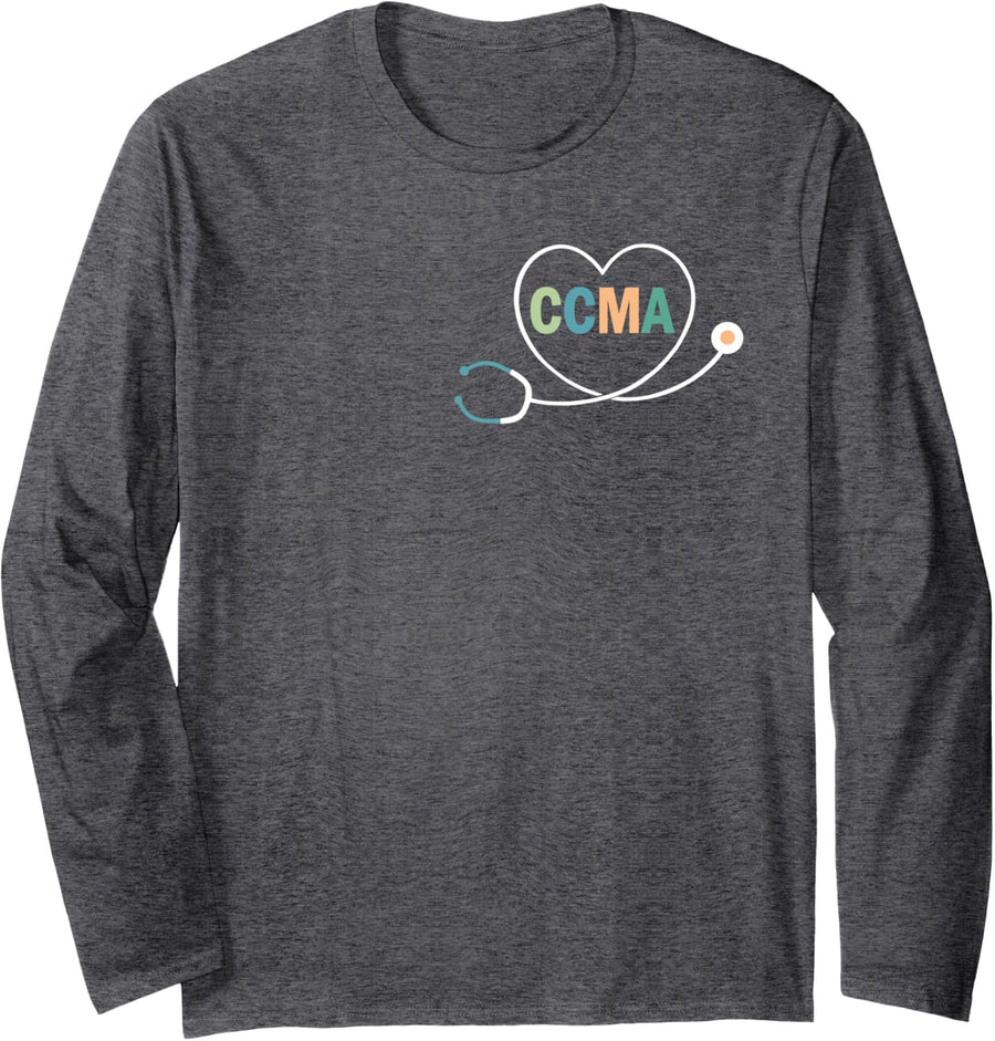 Certified Clinical Medical Assistant CCMA Long Sleeve T-Shirt - Adult Unisex Dark Heather Grey